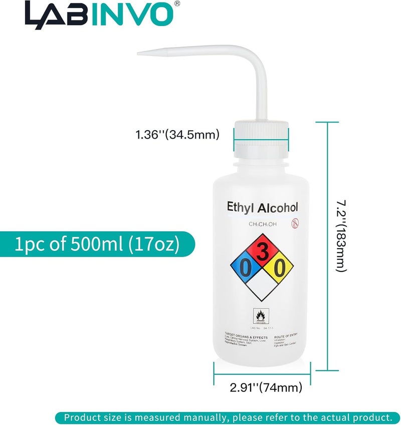 LINVO Ethyl Alcohol Wash Bottles, 1PC of Vol.500ml (17oz), Narrow Mouth, Self-Venting Safety Wash Bottles, LDPE Material,IN-WBE501 - Image 3